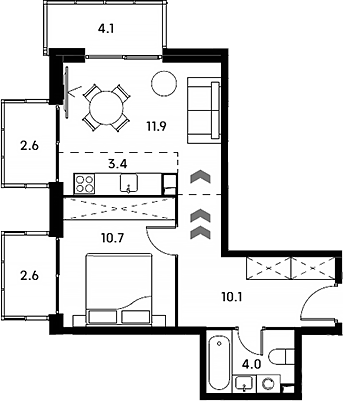 2-комн., 40.1 м², 10/23 этаж, ЖК «Аквилон Сигнал»