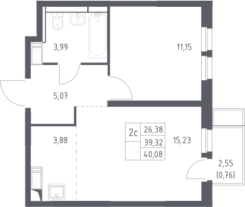 2-комн., 39.32 м², 5/25 этаж, ЖК «Большое Путилково»