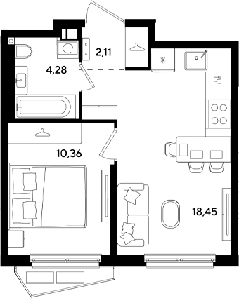 2-комн., 35.2 м², 3/9 этаж, ЖК «Парк Победы 3»