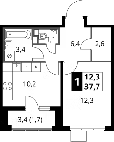 1-комн., 36 м², 12/12 этаж, ЖК «1-й Химкинский»