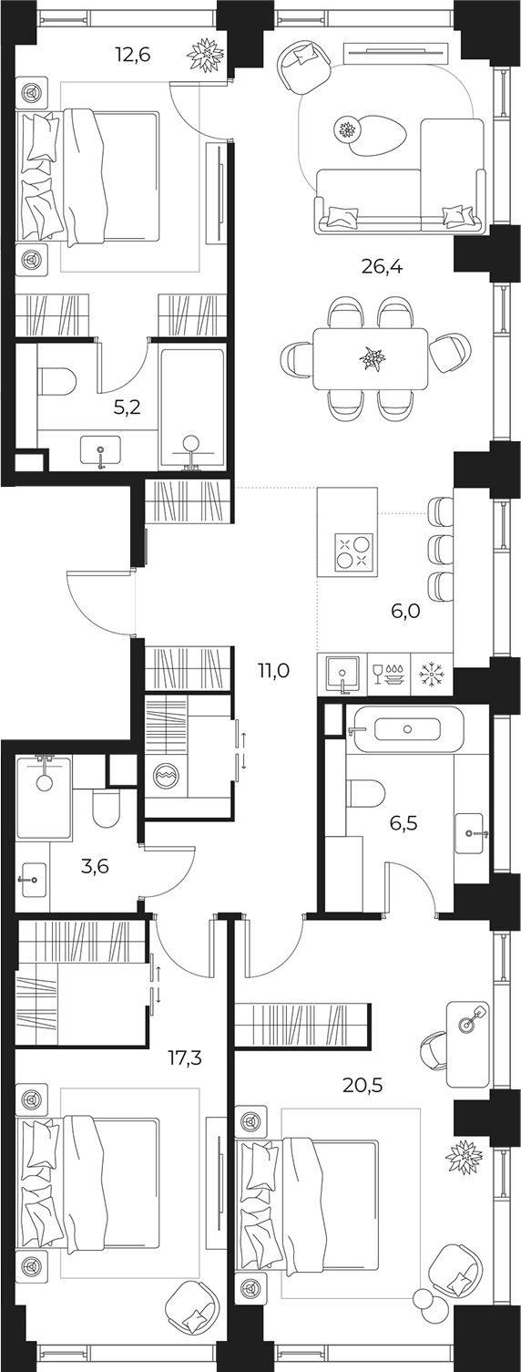 4+ комнаты, 109.1 м², 5/23 этаж, ЖК «МАСТЕРС»