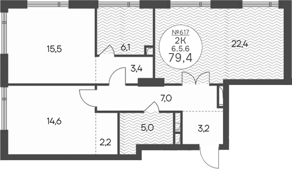 2-комн., 79.4 м², 5/10 этаж, ЖК «Клубный квартал КРЫЛАТСКАЯ 33»
