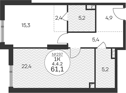 1-комн., 61.1 м², 4/33 этаж, ЖК «Клубный квартал КРЫЛАТСКАЯ 33»