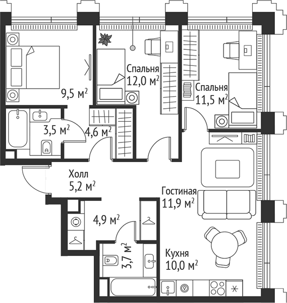 4+ комнаты, 76.8 м², 34/45 этаж, ЖК «СЕТ»