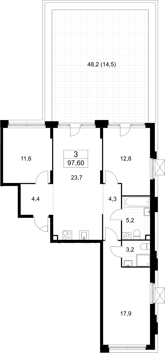 3-комн., 83.1 м², 2/11 этаж, ЖК «Скандинавия»