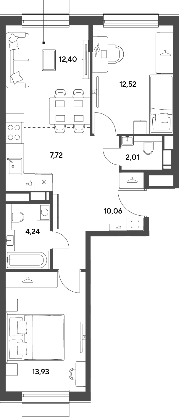 3-комн., 62.88 м², 5/9 этаж, ЖК «Публицист»