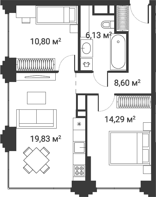 3-комн., 57.7 м², 11/28 этаж, ЖК «Первый Нагатинский»