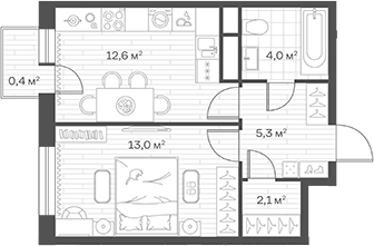 1-комн., 37 м², 11/12 этаж, ЖК «Аристов Берег»