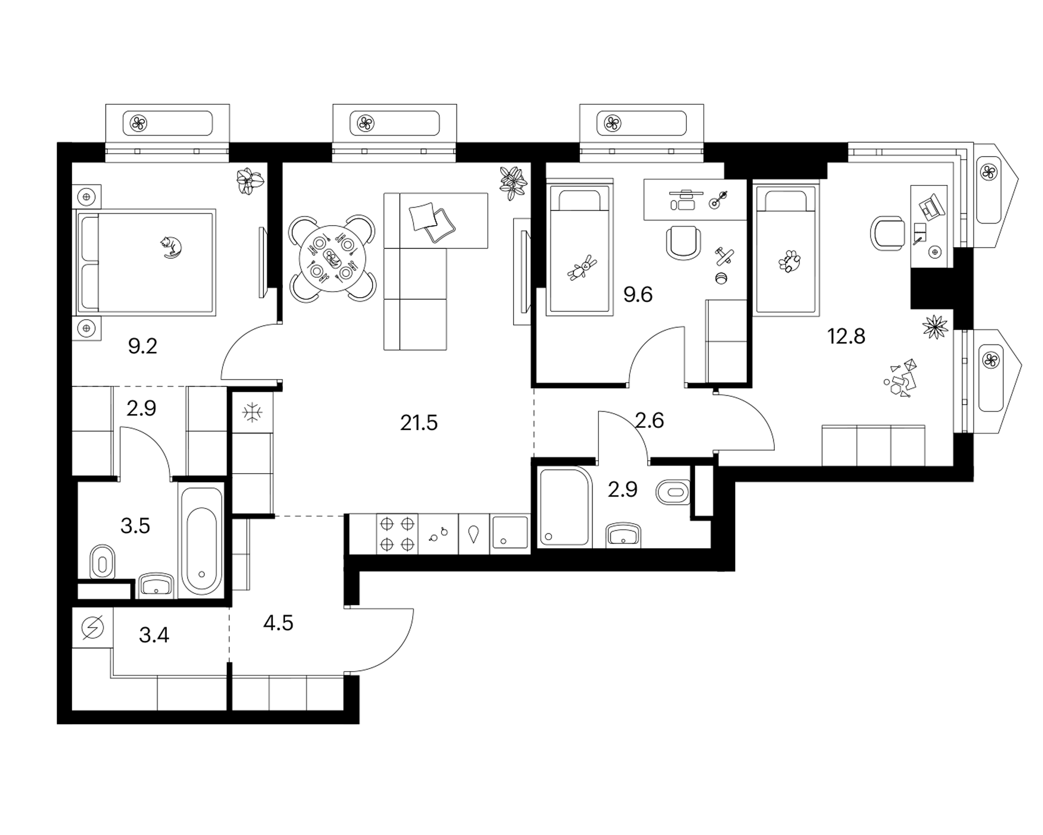 3-комн., 72.9 м², 16/32 этаж, ЖК «Мичуринский парк»