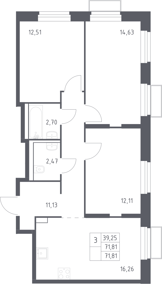 3-комн., 71.81 м², 15/24 этаж, ЖК «Квартал Строгино»