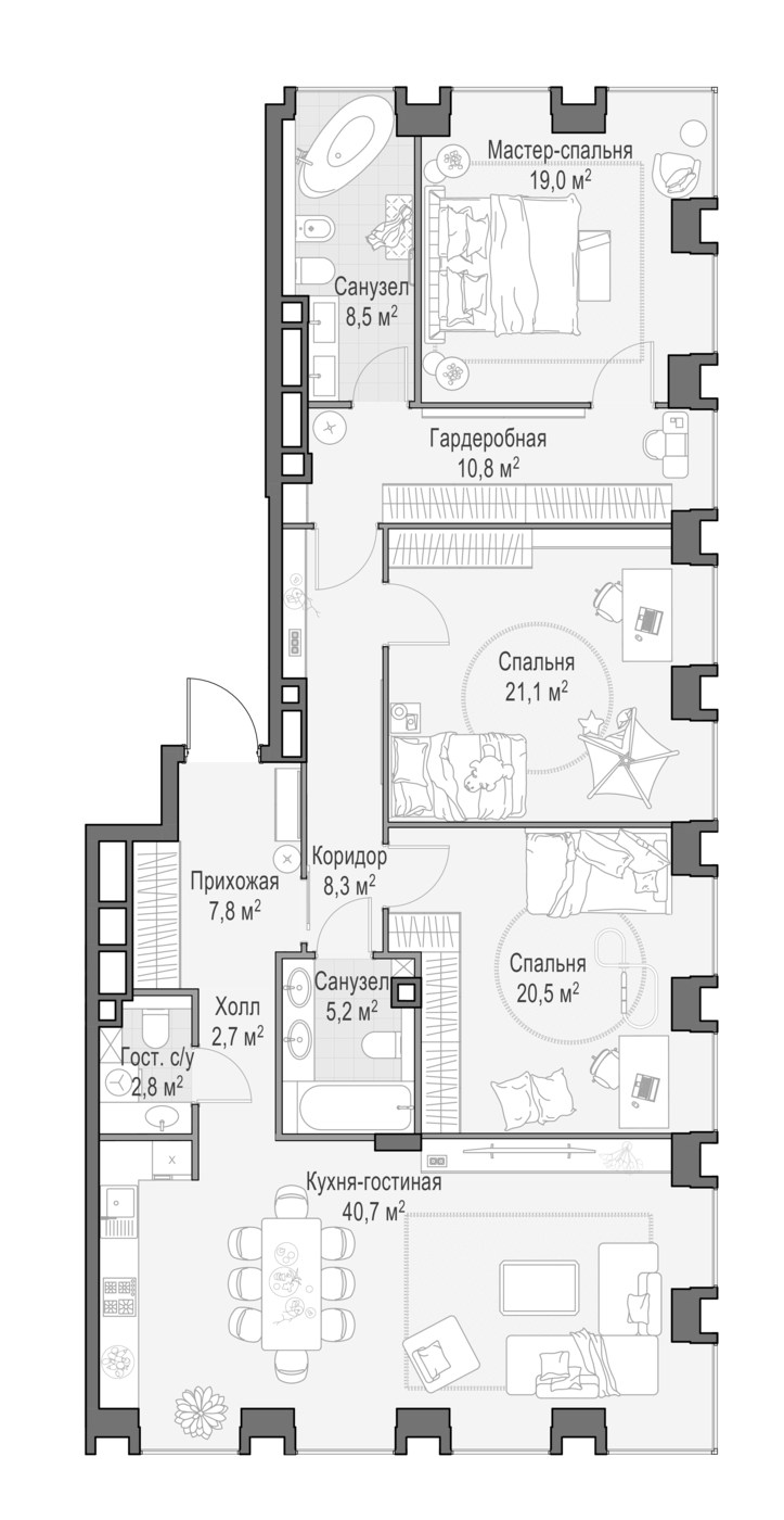 4+ комнаты, 147.6 м², 21/23 этаж, ЖК «Квартал Life Time»