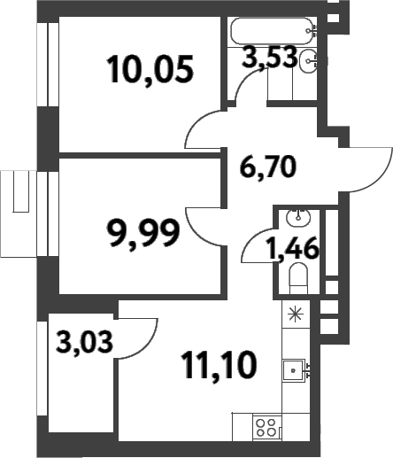 2-комн., 42.83 м², 11/16 этаж, ЖК «Смарт Гарден»