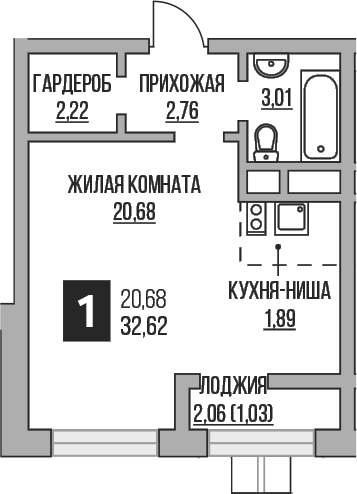 Студия, 30.56 м², 8/16 этаж, ЖК «Гранель Пехра»