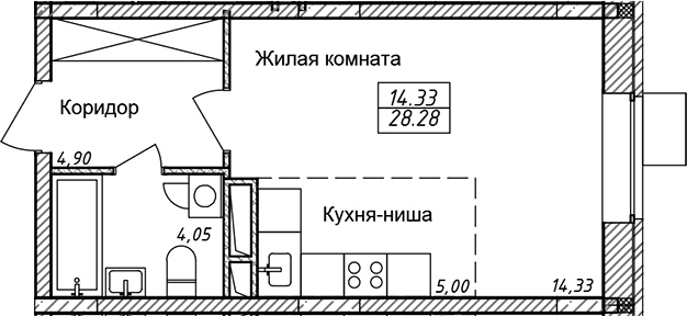 Студия, 28.28 м², 5/8 этаж, ЖК «Солнечный»