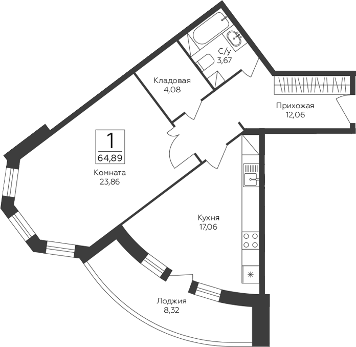 1-комн., 60.73 м², 7/19 этаж, ЖК «Пахра Сити»