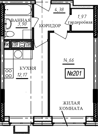 1-комн., 37.1 м², 6/16 этаж, ЖК «Краснофлотский»