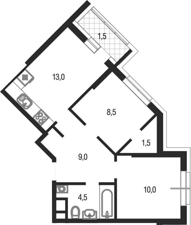 2-комн., 46.5 м², 10/25 этаж, ЖК «Котельники парк»
