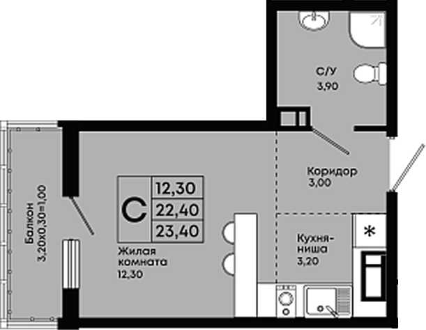 Студия, 22.4 м², 5/9 этаж, ЖК «Премьер»