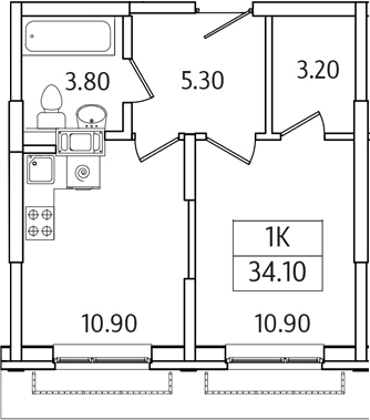 1-комн., 34.1 м², 13/21 этаж, ЖК «Видный Берег 2.0»