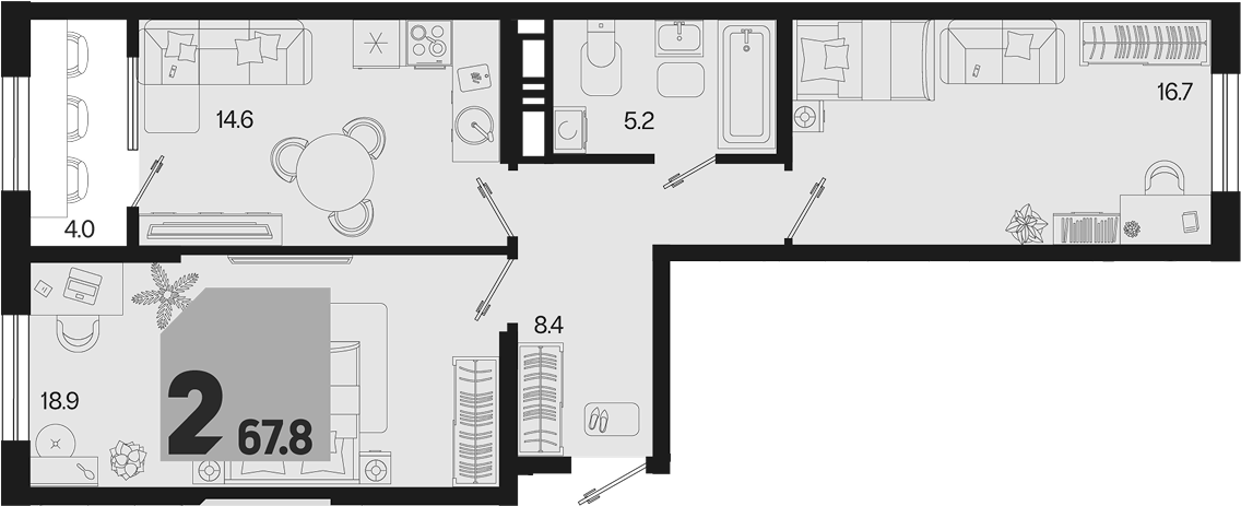 2-комн. квартира, 63.8 м² в ЖК Первое место — фото 2