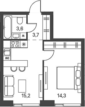 2-комн., 36.8 м², 14/40 этаж, ЖК «Моментс»