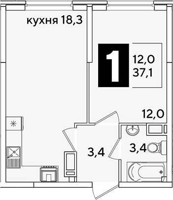 2-комн. квартира, 37.1 м² в ЖК Самолет — фото 2