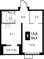 1-комн., 33.1 м², 4/24 этаж, ЖК «1-й Донской»