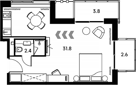 Студия, 34.2 м², 11/23 этаж, ЖК «Аквилон Сигнал»