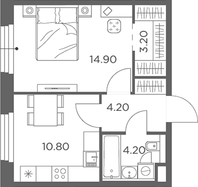 1-комн., 37.3 м², 22/23 этаж, ЖК «Белый Град»