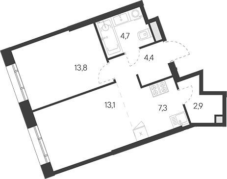 2-комн., 46.2 м², 21/30 этаж, ЖК «Родина Переделкино»
