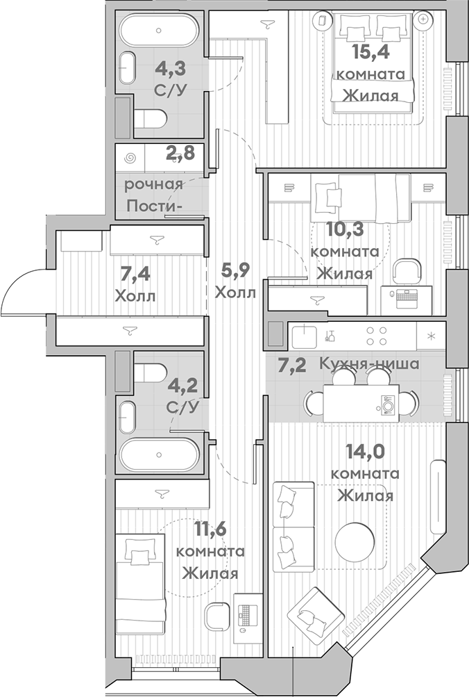 4+ комнаты, 83.1 м², 13/13 этаж, ЖК «НАТИВ»