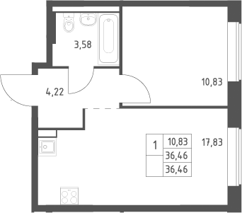 2-комн., 36.46 м², 12/12 этаж, ЖК «Большое Юрлово»