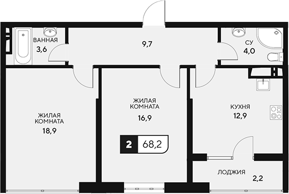 2-комн. квартира, 66 м² в ЖК 18/3 — фото 2