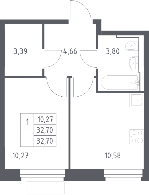 1-комн., 32.7 м², 10/24 этаж, ЖК «Квартал Строгино»