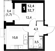 1-комн., 31 м², 10/16 этаж, ЖК «1-й Шереметьевский»