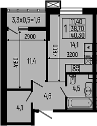 1-комн. квартира, 38.7 м² в ЖК Звезды — фото 2