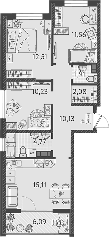 4-комн. квартира, 68.3 м² в ЖК Друзья — фото 2