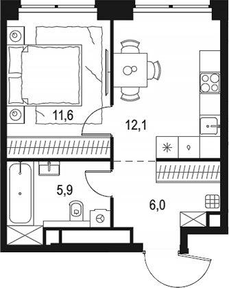 1-комн., 35.6 м², 36/64 этаж, ЖК «Левел Звенигородская»
