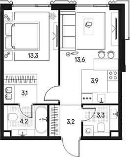 2-комн., 44.6 м², 2/13 этаж, ЖК «Клубный город на реке Примавера»