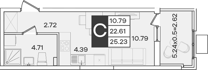 Продается 1-комн. квартира, 22.61 м²