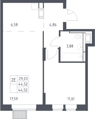 2-комн., 44.52 м², 23/25 этаж, ЖК «Большое Путилково»
