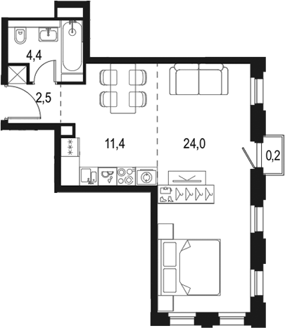 1-комн., 42.3 м², 21/40 этаж, ЖК «Левел Селигерская»