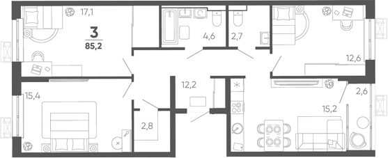 4-комн. квартира, 82.6 м² в ЖК Барса — фото 2
