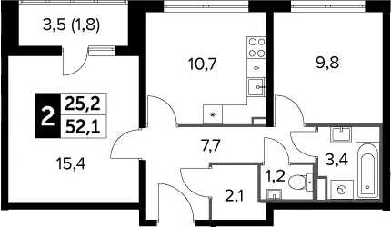 2-комн., 50.3 м², 8/24 этаж, ЖК «Южная Битца»