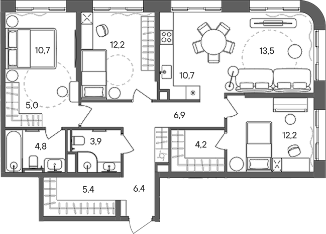 4+ комнаты, 95.9 м², 29/33 этаж, ЖК «СТОУН Сокольники»