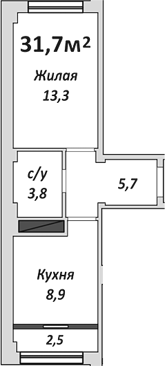 Продается 1-комн. квартира, 31.7 м²