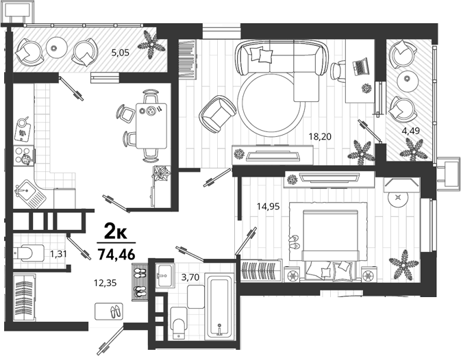 Продается 2-комн. квартира, 64.92 м² — фото 2