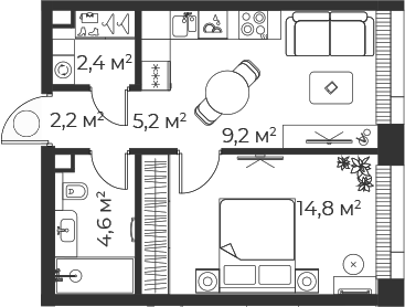 2-комн., 38.4 м², 18/35 этаж, ЖК «Веер»