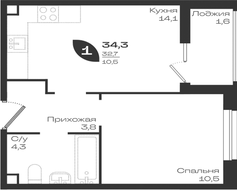 1-комн. квартира, 32.7 м² в ЖК Ботаника — фото 2
