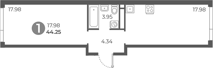 1-комн., 44.25 м², 8/20 этаж, ЖК «Нижегородская от Гранель»